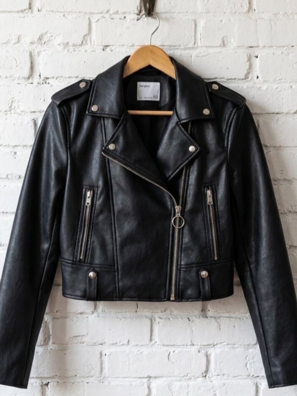Black Faux Leather Moto Biker Jacket